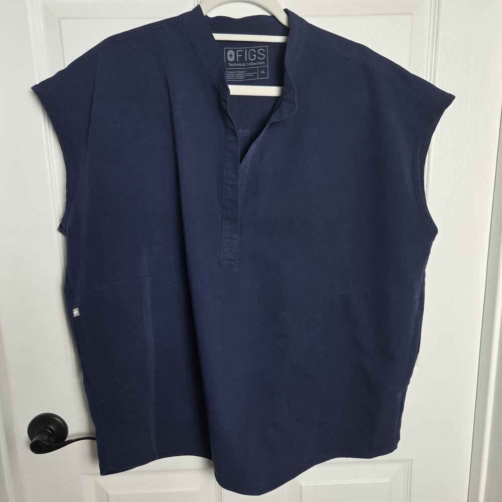 FIGS Technical Collection Shirt Womens XL Blue V Neck Cap Sleeve Scrub Tunic